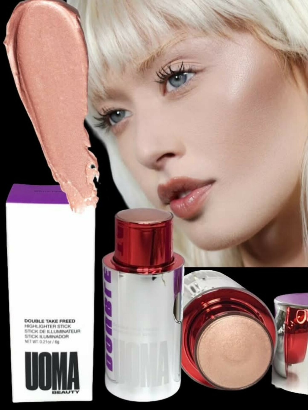 Uoma Beauty Double Take Highlighter in White Pearl (Pearly Pink) *BNIB